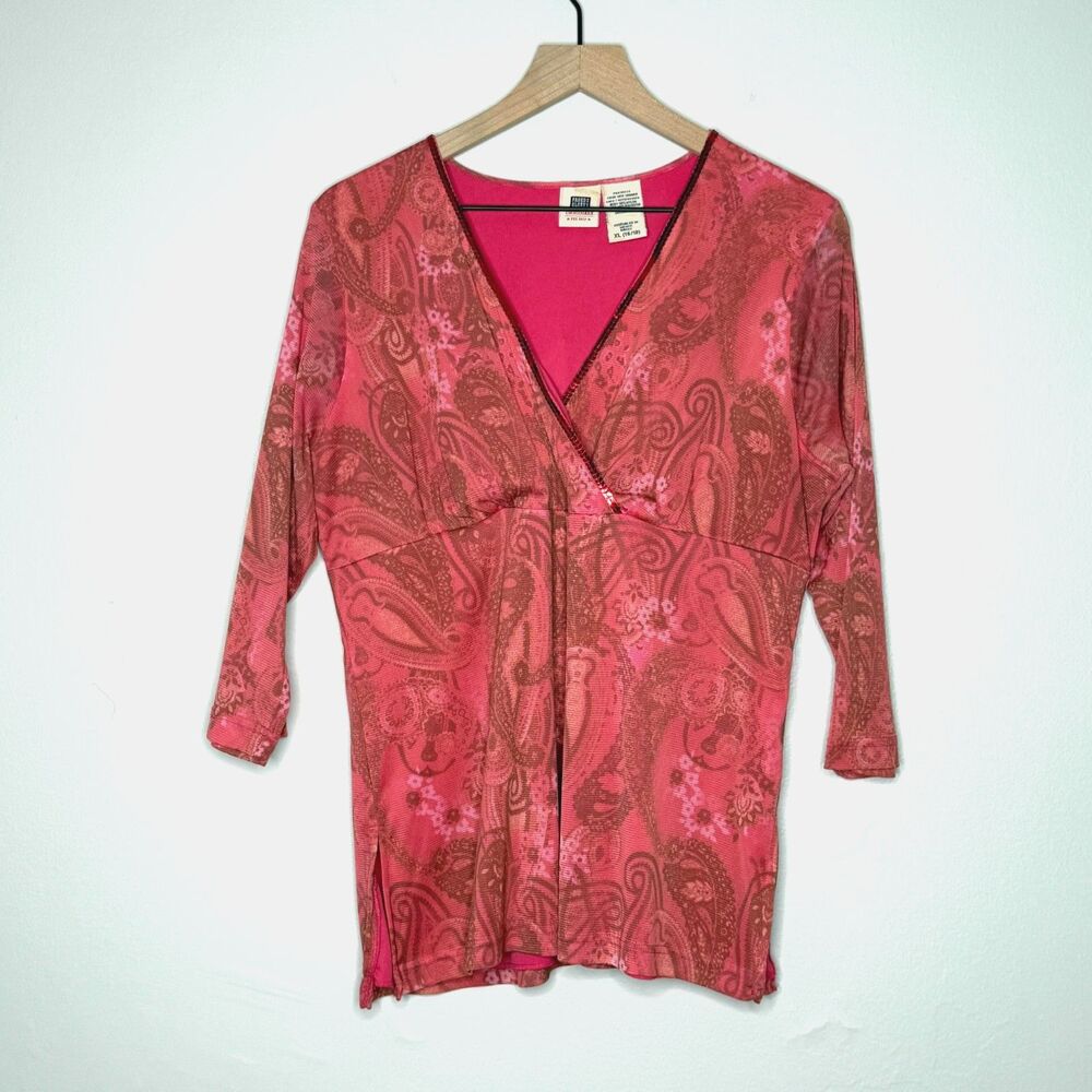 Faded Glory Womens Babydoll Top XL Pink Empire Sequins Y2K Whimsygoth Mesh 90s
